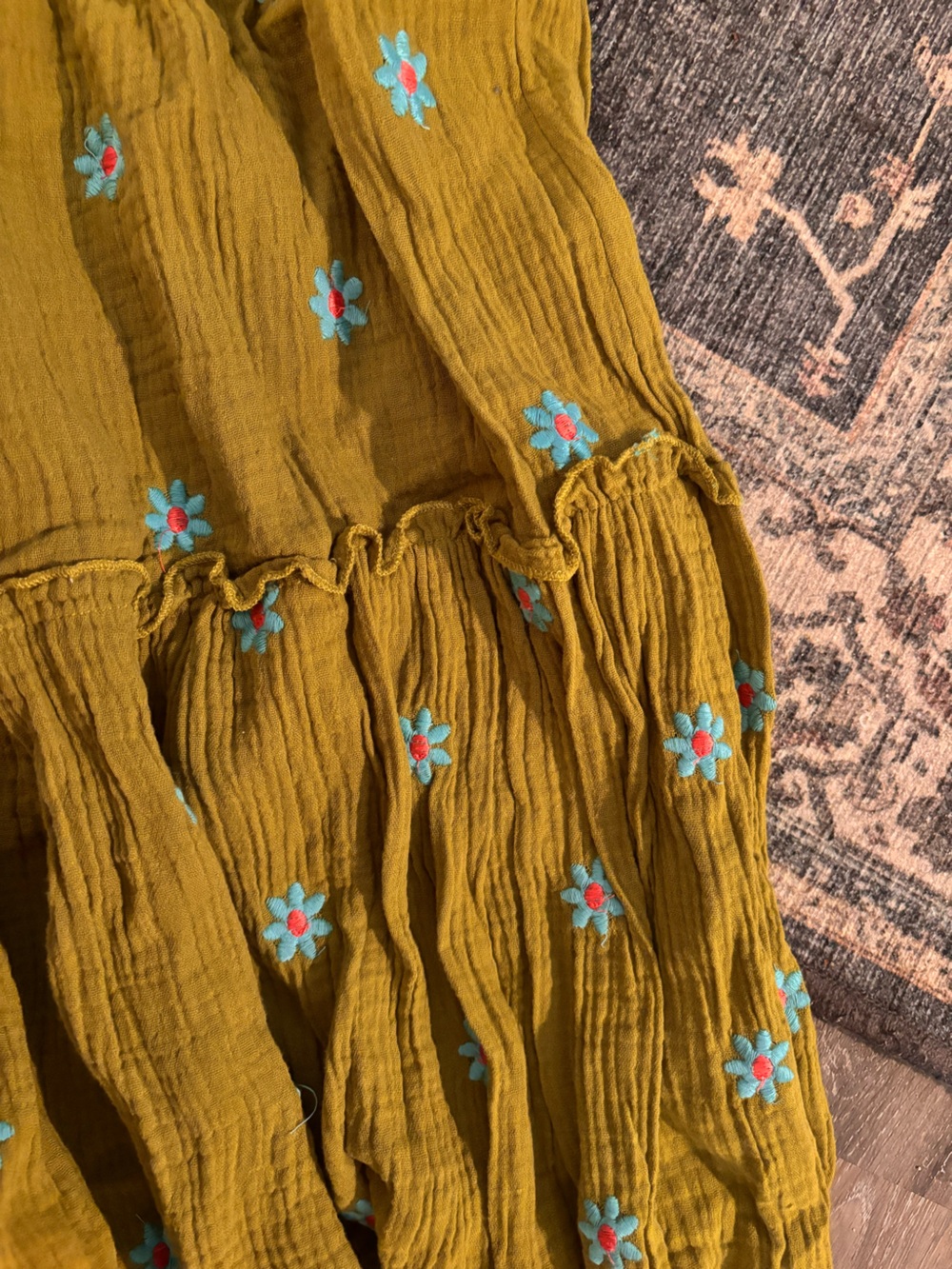 Floral Embroidered Maxi Dress Puff Sleeves | Size M - Picture 6 of 7